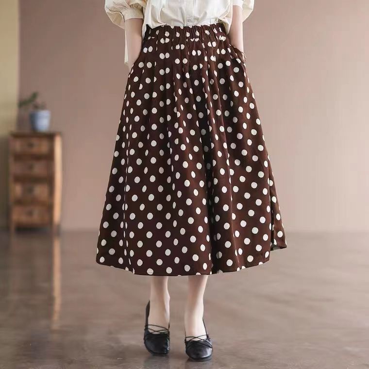 Chân Váy Chữ A Lưng Cao Dáng Dài Họa Tiết Chấm Bi Thời Trang Xuân Hè