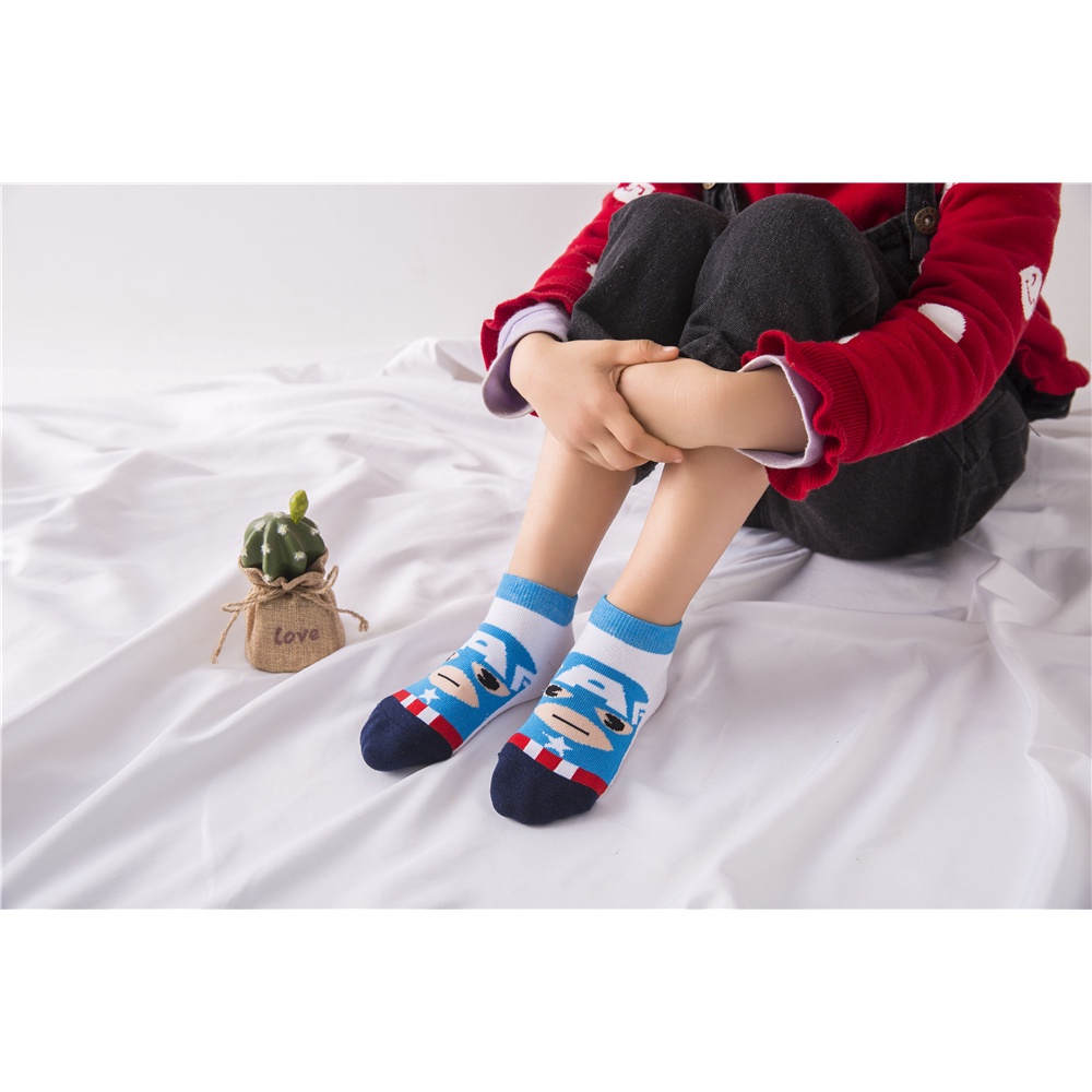 Set 5 Đôi Tất Cotton Mỏng Thoáng Khí In Hình Marvel / Người Sắt / Superman / Frozen 2 Cho Bé