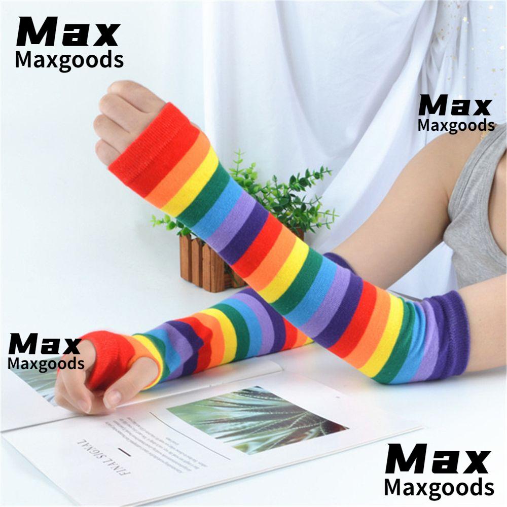 Găng Tay Hở Ngón Hóa Trang Halloween Kẻ Sọc Màu Cầu Vồng Cho Bé Gái