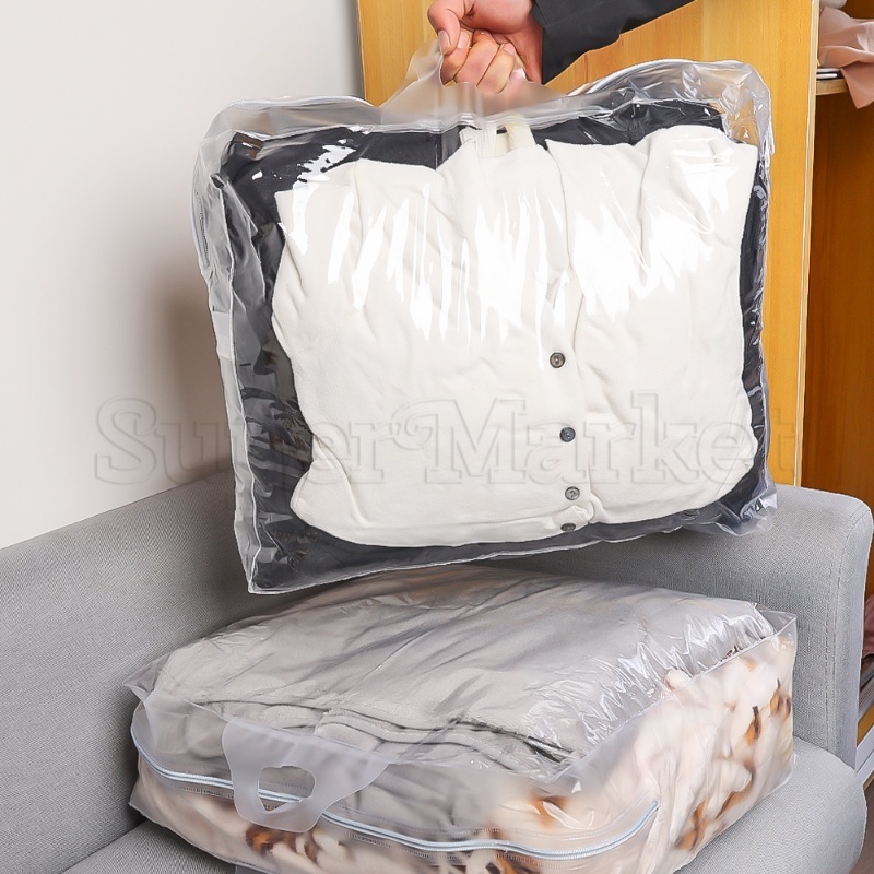 Túi Đựng Chăn Mền / Quần Áo Cầm Tay Bằng PVC Trong Suốt Có Khóa Kéo Chống Nước Chống Bụi Sức Chứa Lớn