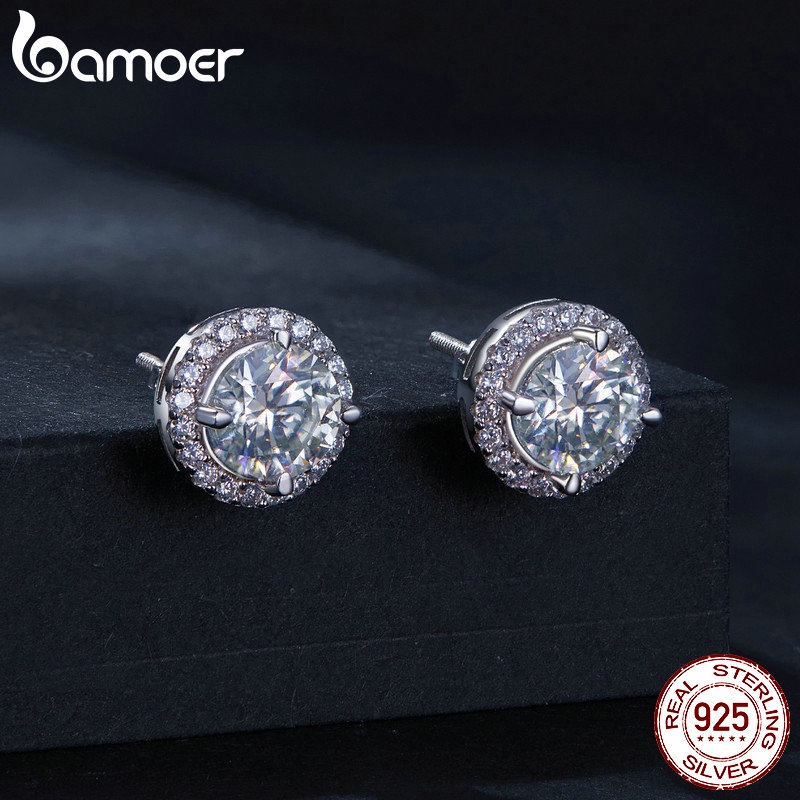 Bamoer Bông Tai Bạc 925 vvs1 d Màu 1ct Chính Hãng
