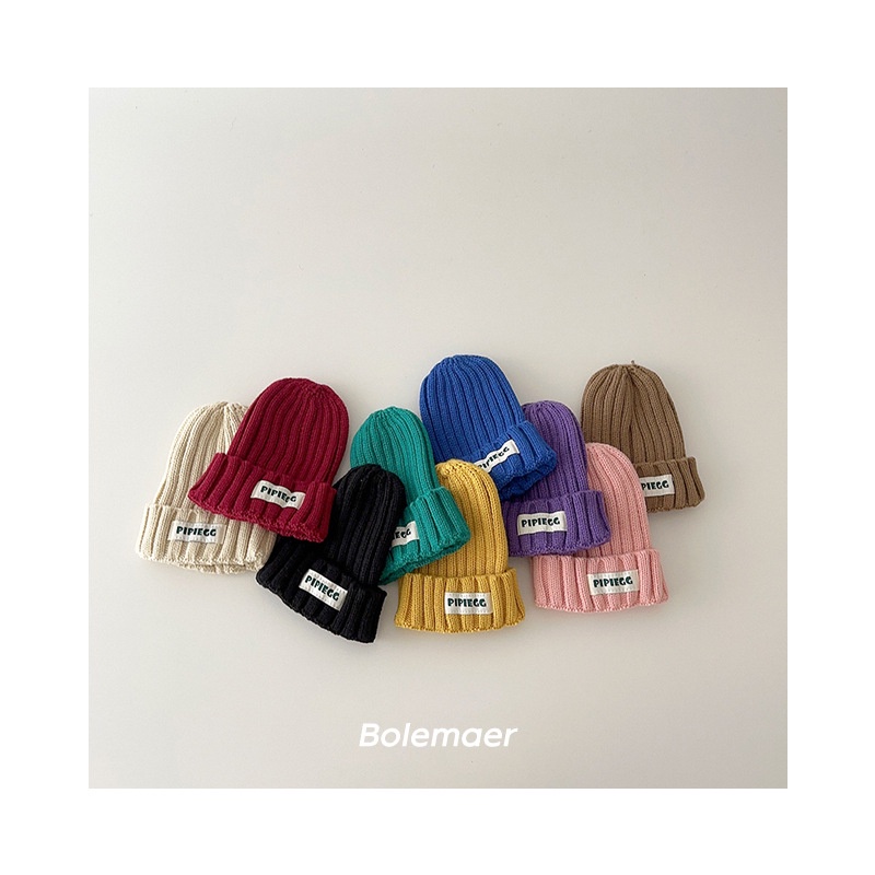 Mũ Len Beanie Màu Sắc Kẹo Ngọt Thêu Chữ Cho Bé