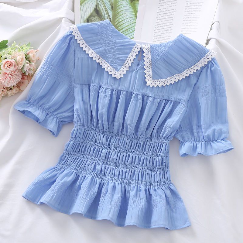 Áo Sơ Mi chiffon Mỏng Ôm Dáng Phối Ren Thiết Kế Mùa Hè Kiểu Pháp Mới Cho Nữ