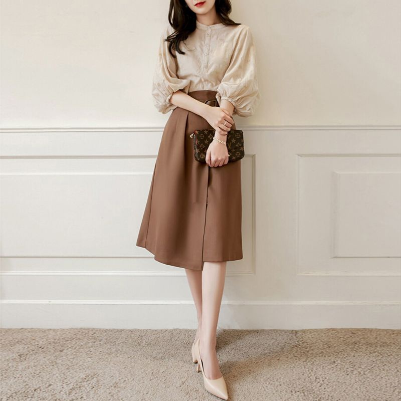 Bộ Áo Sơ Mi Phối Chân Váy Kiểu Pháp Thời Trang Mùa Thu 2023 Mới