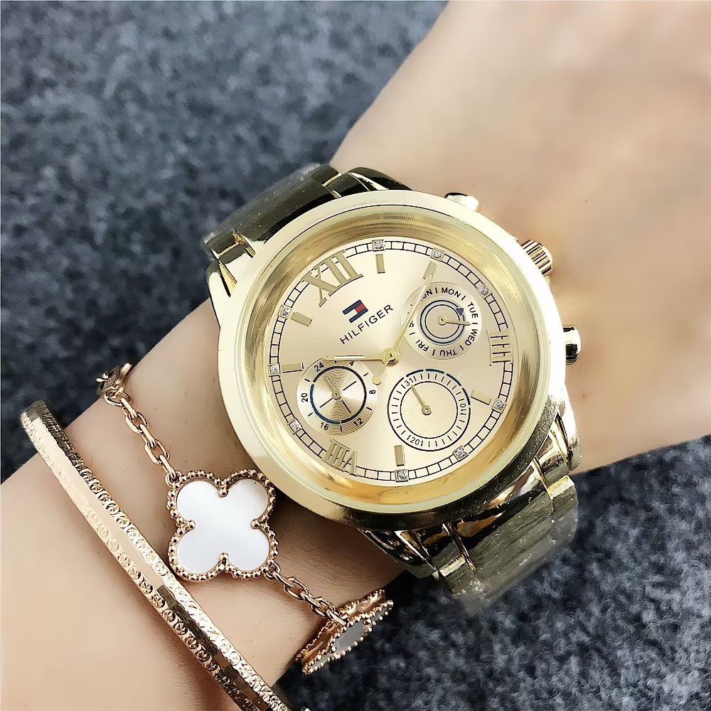 Đồng Hồ Đeo Tay Tommy Hilfiger Mặt Tròn Đính Đá Thời Trang Cho Cặp Đôi