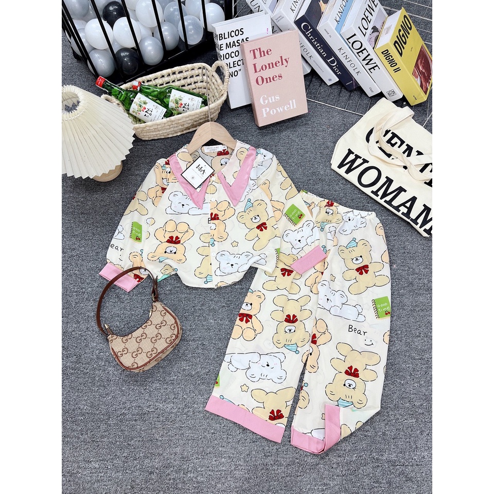 SIZE ĐẠI 16-28KG: Bộ pijama lụa dài tay mềm mại cho bé gái - BPL25