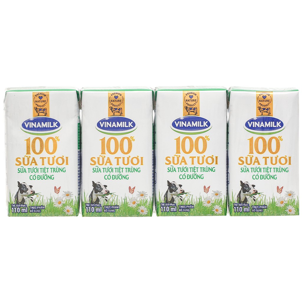 Lốc 4 hộp sữa tươi bé Vinamilk có đường 110ml