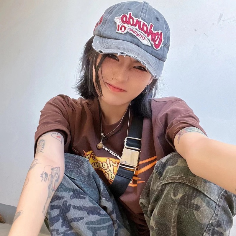 Mũ Lưỡi Trai Phối Rách Kiểu Hip Hop Mỹ Cá Tính Y2k