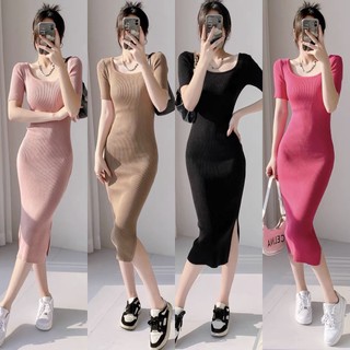 Váy len body maxi quảng châu chảnh dáng dài xẻ chân freesize
