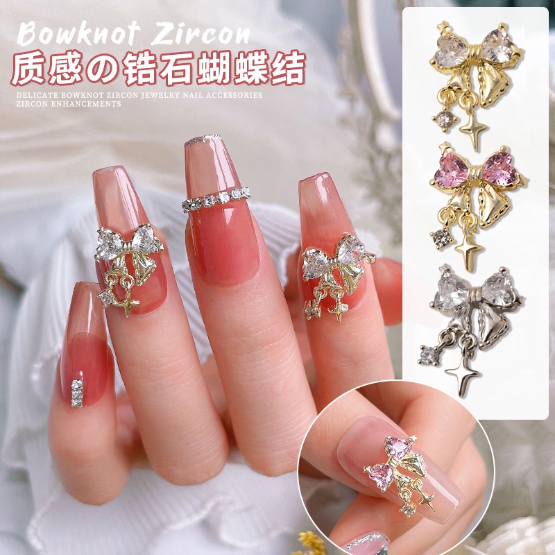Miếng Dán Trang Trí Móng Tay Hình Nơ Bằng Kim Loại Sang Trọng