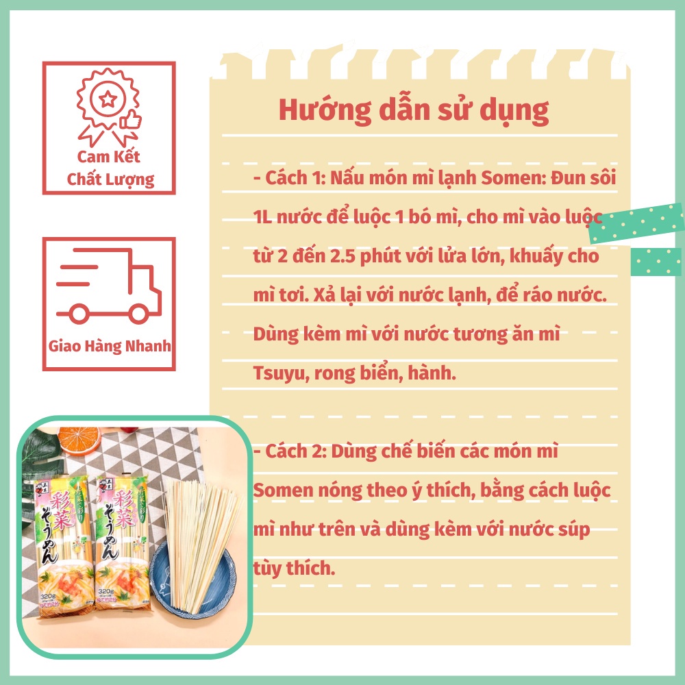 Mì somen rau củ ngũ sắc cho bé ăn dặm từ 8 tháng, mì somen Itsuki Nhật Bản 320g, 80g x 4 bó/ túi, Date 12/2025