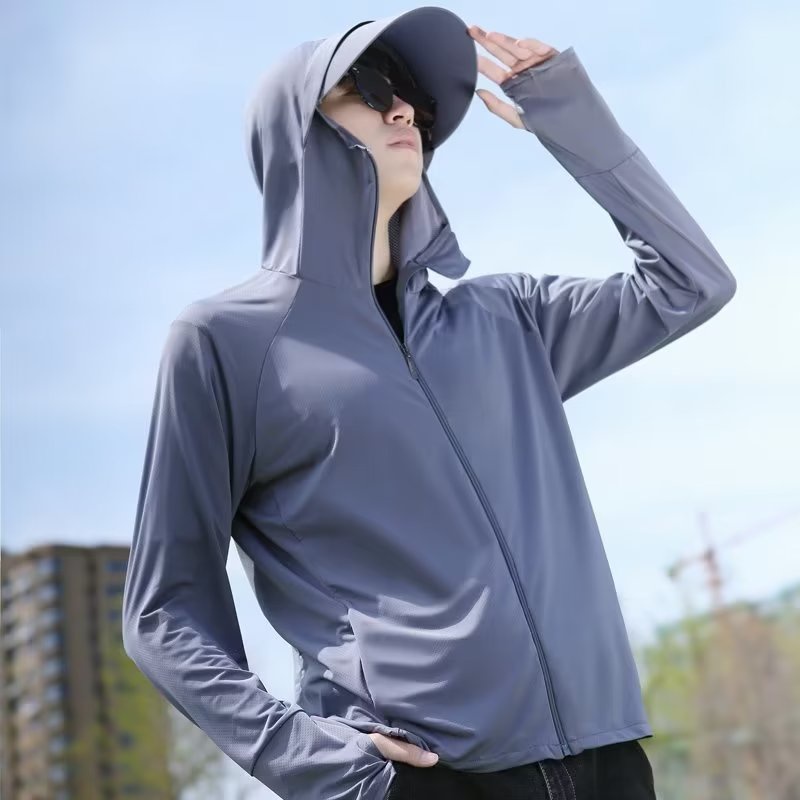 M-8xl áo sơ mi chống nắng có mũ trùm đầu đơn giản dành cho nam giới plus size áo chống nắng hoodie causal lỏng tay áo dài