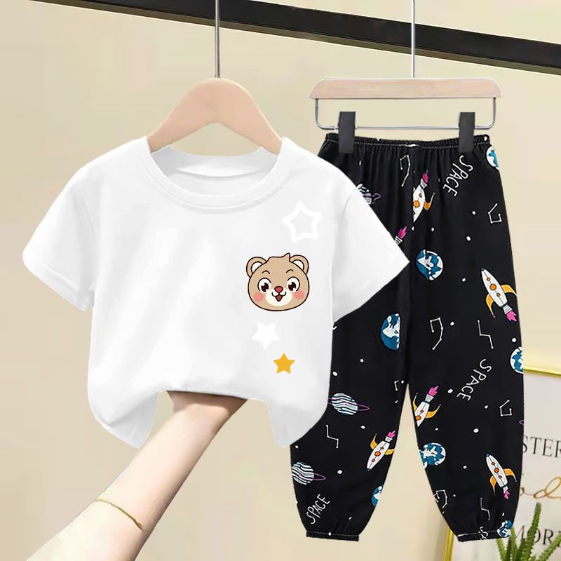 Set Áo Thun Tay Ngắn Và Quần Dài Phong Cách Hàn Quốc Cho Bé