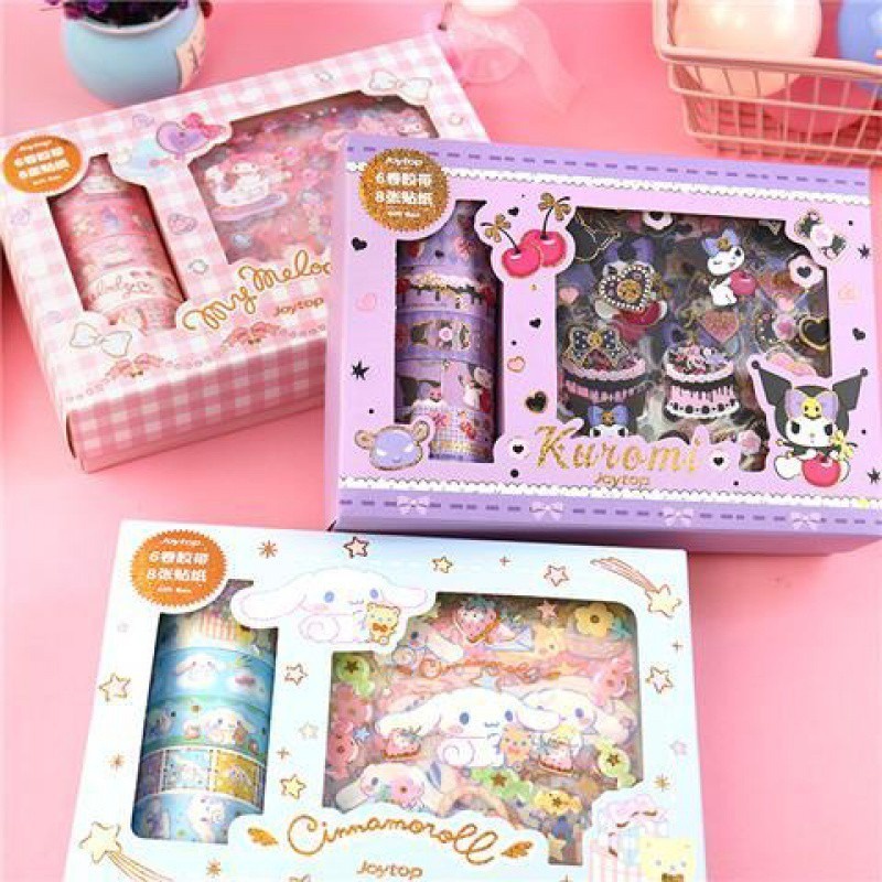 6 cuộn băng 8 tờ dán bộ phim hoạt hình anime cinnamoroll giai điệu hello kitty kuromi sanrio trang trí diy dễ thương nữ tính sticker băng