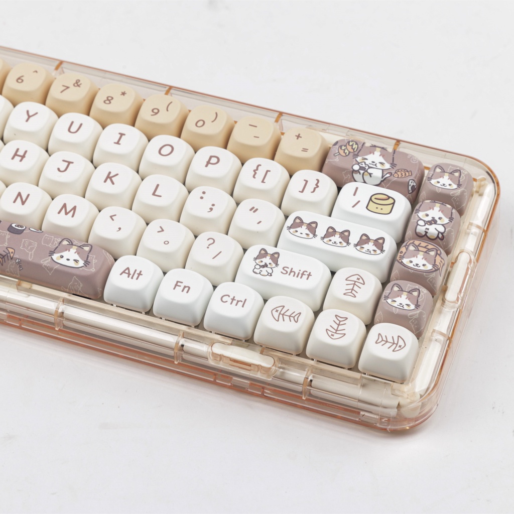 Mèo Tham Lam Keycaps MOA Profile Hoạt Hình Mèo Con PBT Dye Sub Bàn Phím Cơ Keycap
