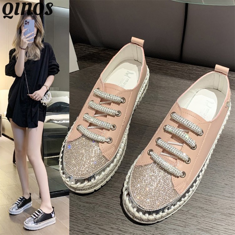 Qinos ladies 'single shoes summer new soft-soled rhinestone design casual one-pedal loafers