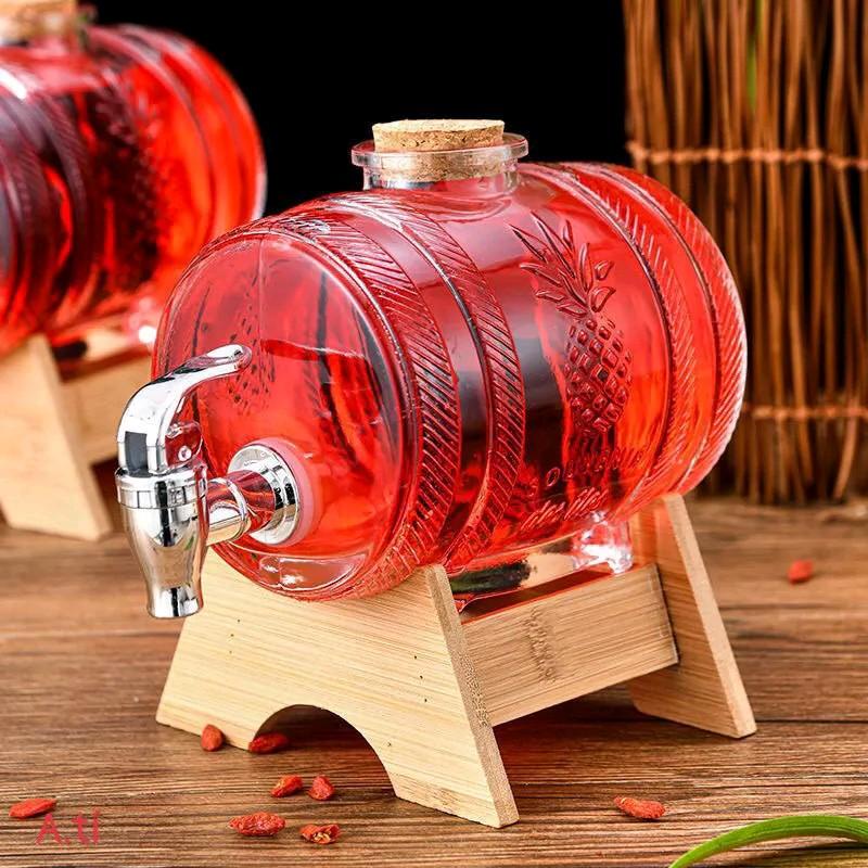Bình đựng rượu hoa quả thủy tinh kệ gỗ trưng bày 1000ml siêu chất