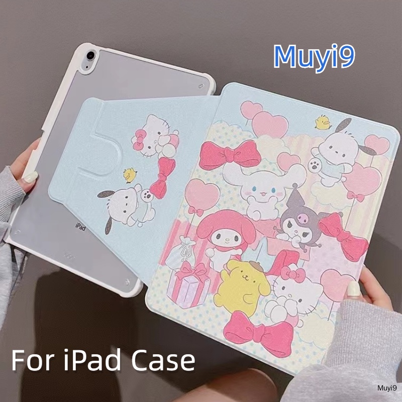 Thời trang sáng tạo phim hoạt hình vui nhộn dễ thương gia đình sanrio cho ipad10.2 vỏ ipad10th bìa mini6 ipadair 360° Holder cover air5 anti-fall case pro11 / ipad12.9 anti-bending cover gen5 shell