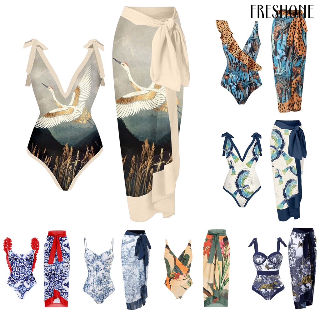 1 bộ phụ nữ monokini in dây đeo lưng cổ điển retro hồ bơi mặc polyester lady beach monokini với áo dài lướt sóng quần áo