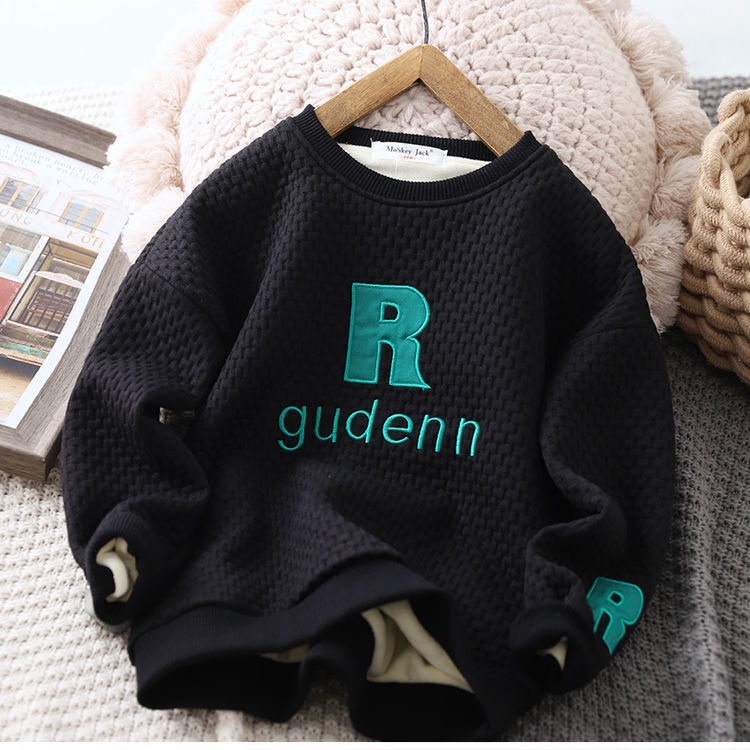 Áo len lông cừu bé trai mùa thu và mùa đông 2030 thêu mới phiên bản hàn quốc của áo len trẻ em one-piece dày dặn của trẻ em