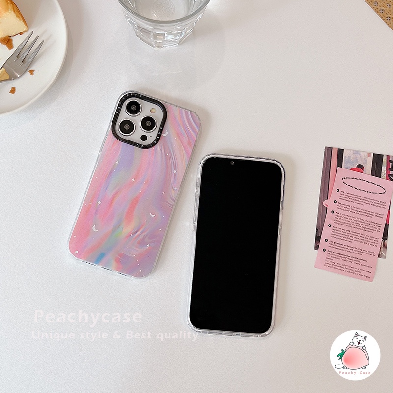 Dreamy laser aurora moon star pink phone case cho iphone 14 13 12 pro max 11 iphone13 13promax soft tpu shock proof protector Ốp điện thoại