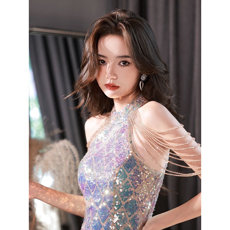 High-end dạ tiệc váy dạ hội nữ 2023 phong cách mới ánh sáng sang trọng 18-năm-tuổi quà tặng người lớn sinh viên thi nghệ thuật hàng năm