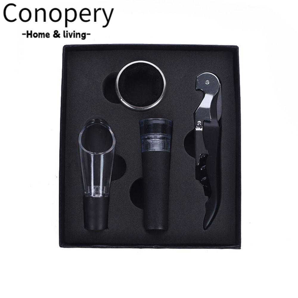Conopery Bộ dụng cụ đóng chai chân không 4 cái, dụng cụ rót rượu đa chức năng bộ vặn vít rượu, thanh quà tặng phụ kiện bằng thép không gỉ bộ rượu vang đỏ trang chủ