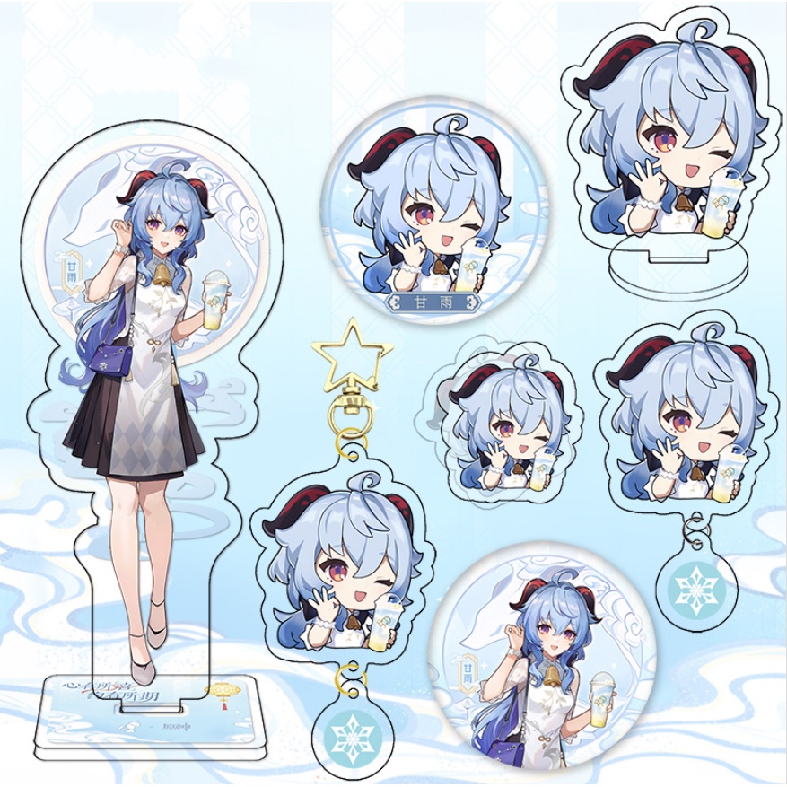 Genshin impact ganyu shenhe hình chìa khóa huy hiệu ghim pp kẹp mô hình đồ chơi anime acrylic đứng túi mặt dây chuyền trang trí nội thất