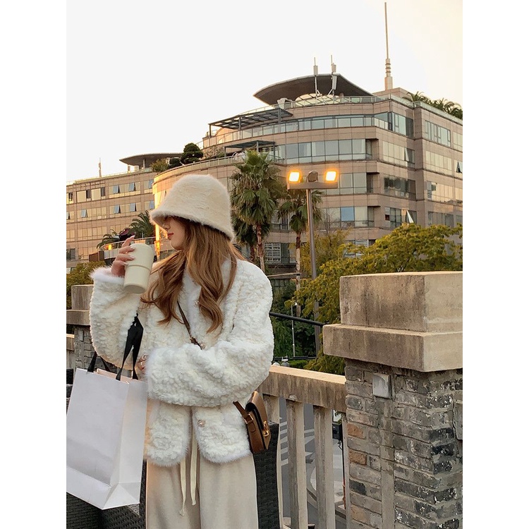 Xiaoxiangfeng Áo Khoác Lông Nhung Dáng Rộng Mùa Đông Cho Nữ