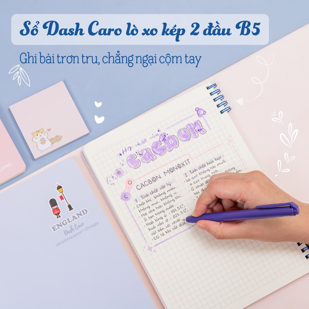 Vở lò xo 2 đầu caro 6x6mm nét đứt B5 120-200 trang kẻ ngang, Klong full mẫu tùy chọn