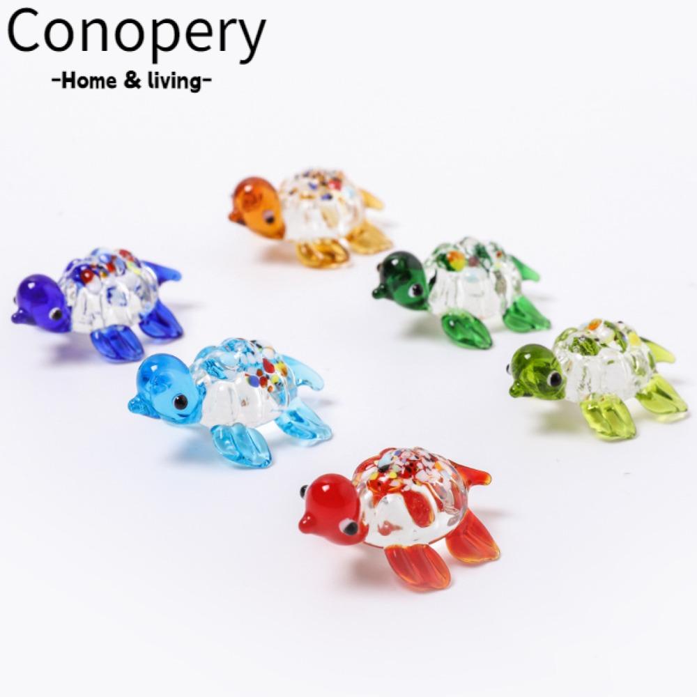 Conopery 6 chiếc sưu tầm động vật biển, thủy tinh borosilicate cao màu xanh đậm, xanh da trời, đỏ, xanh lục nhạt, xanh lá cây, tượng rùa biển cam, rùa biển rùa nhỏ đồ trang trí bằng thủy tinh trang chủ