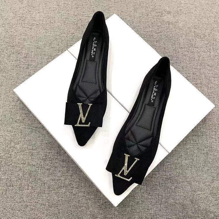 ZTAIXIELUA Giày đơn mũi nhọn nông dành cho nữ giày da lộn thời trang đế bằng màu đen