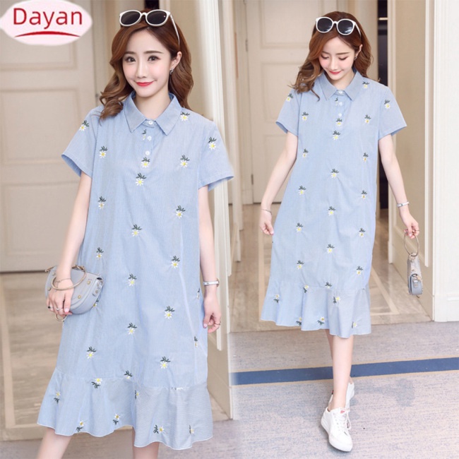 Dayan phụ nữ sọc thêu tay ngắn áo sơ mi bà bầu cho bà bầu