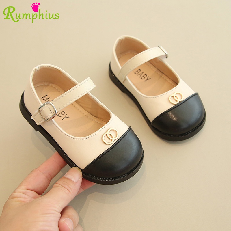 RUMPHIUS Giày da đế phẳng mềm chống trượt thời trang thanh lịch cho bé gái size 21-30