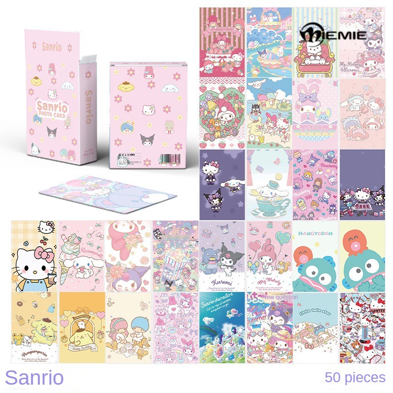 50 cái / hộp thẻ sanrio lomo 57x86mm kuromi melody cinnamoroll pochacco bưu thiếp thẻ laser ngoại vi