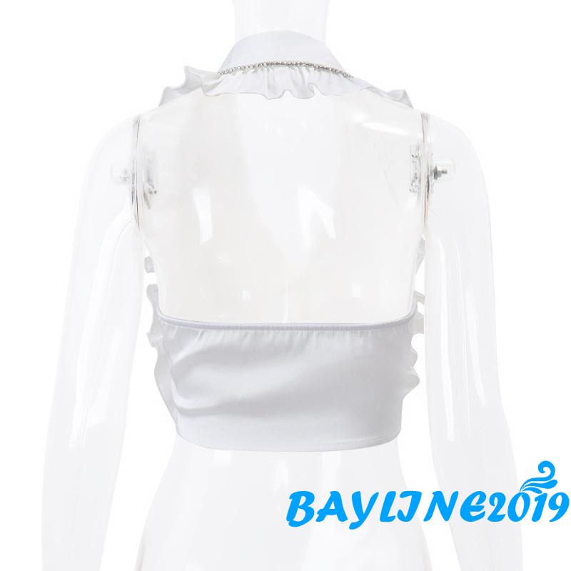 Áo Croptop Cổ Chữ v Phối Dây Xích Phong Cách 90s