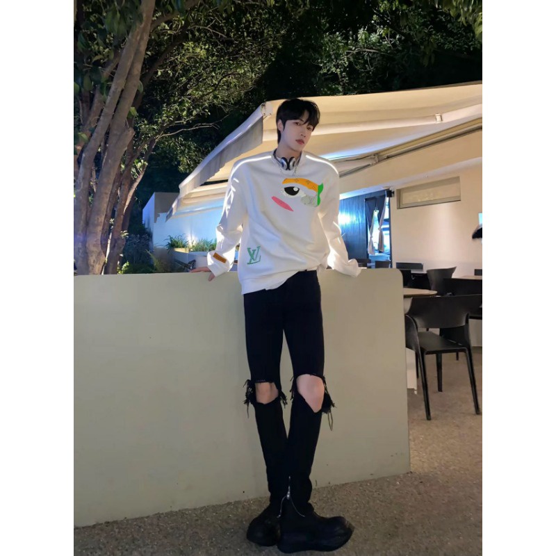 2023 đầu mùa thu mới mặt ngực in hình vòng tròn tóc dài tay áo hoodie nam và nữ giống nhau