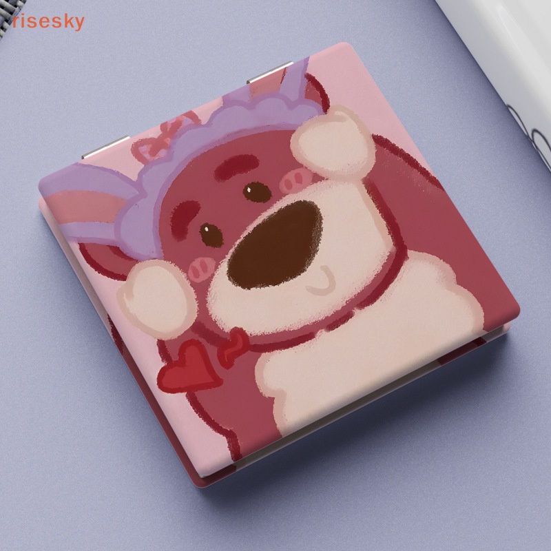 Gấu dâu dễ thương gương trang điểm có thể gập lại cầm tay trang điểm gương nhỏ gấp gương cầm tay vuông nữ sinh dễ thương