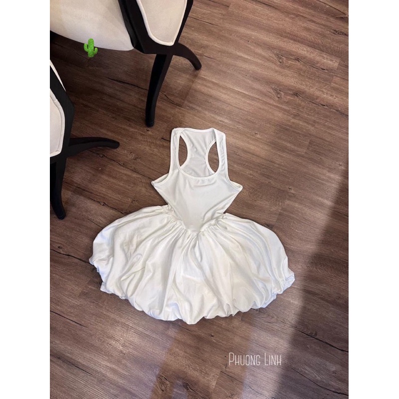 Áo đầm ba lỗ vạt bí phồng form xoè dấu quần - pc alohashop91