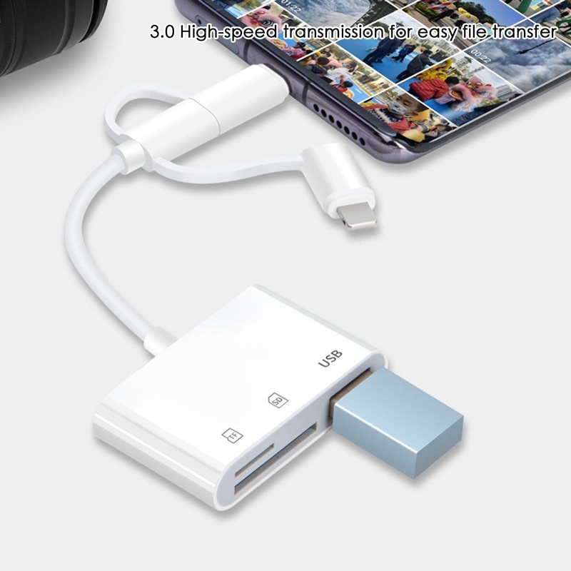 Đầu Đọc Thẻ Nhớ HdoorLink SD TF USB 8Pin Type-C Micro USB 3.0 OTG 3 Trong 1 Đa Năng Cho Máy Tính Bảng Android iOS