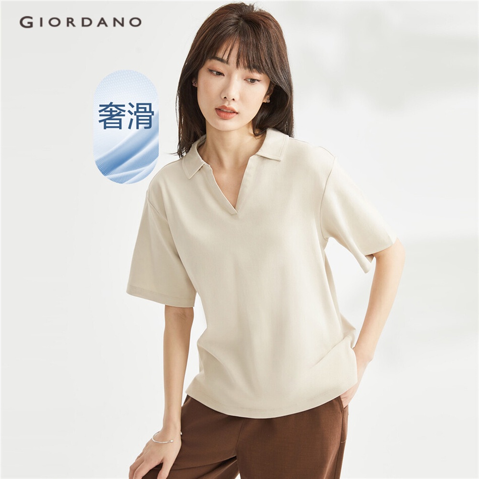 Áo thun GIORDANO 05323228 cổ chữ V tay ngắn 100% vải interlock cotton dệt kim mềm mịn thời trang dành cho nữ