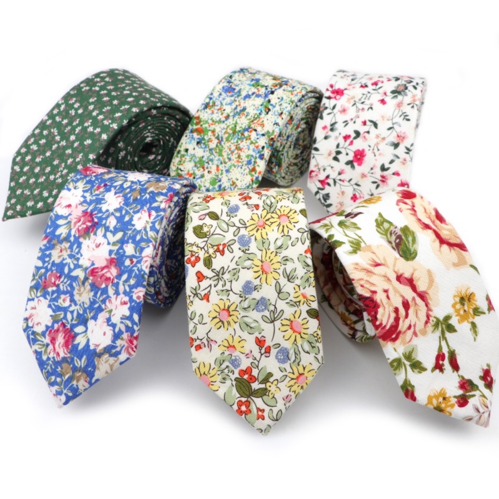 Cà Vạt Hoa Văn 100% Cotton Mềm Mại Phong Cách Vintage Dành Cho Nam