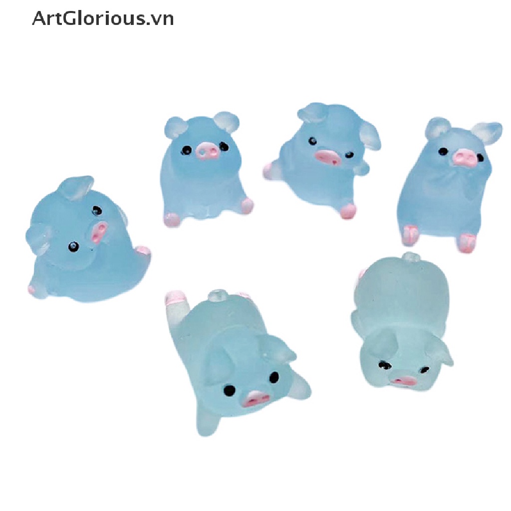 Set 1 / 5 Chú Heo Dạ Quang Mini Bằng Nhựa Resin Trang Trí Bảng Điều Khiển Xe Hơi / Nhà Cửa DIY