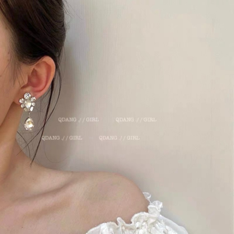 Bông Tai Hình Giọt Nước Đính Kim Cương Lấp Lánh Phong Cách Retro Thời Trang Hàn Quốc Cho Nữ