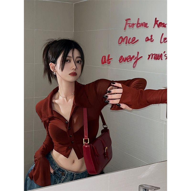 [M &amp; E] Áo Sơ Mi Ngắn Dáng Ôm Tay Dài Phong Cách Sang Trọng Phong Cách Mới Mùa Thu 2023 0759 Dành Cho Bạn Nữ