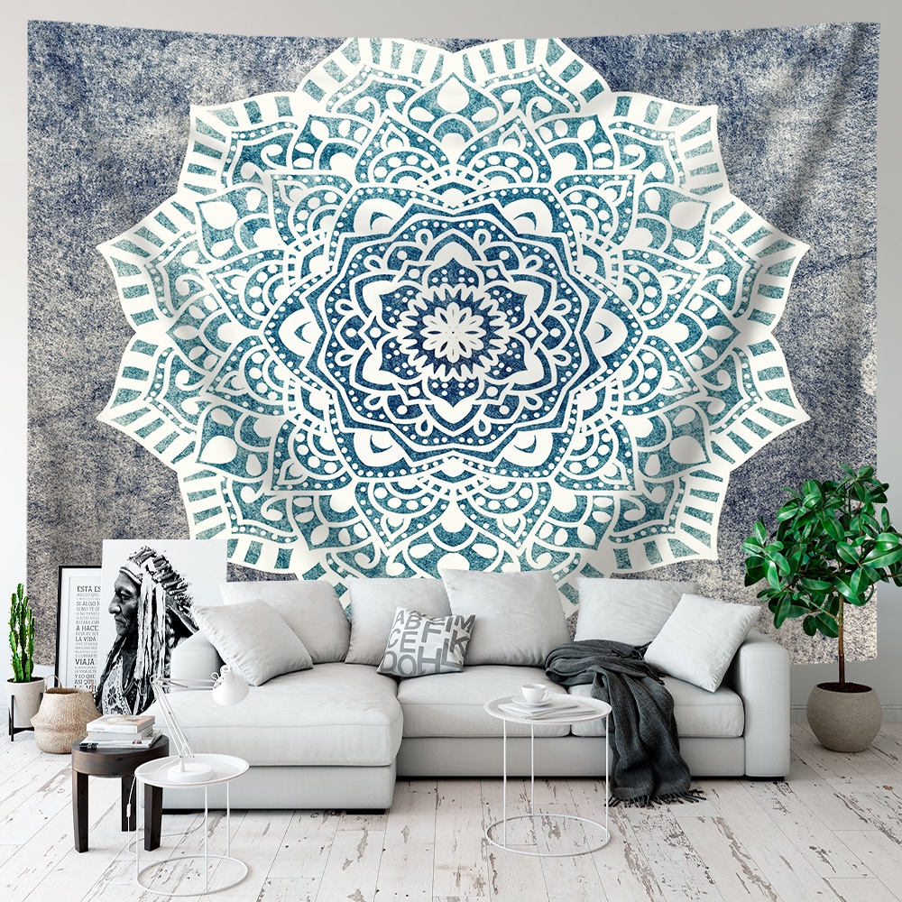 Thảm Treo Tường Bằng Polyester Họa Tiết Mandala Kèm Kẹp Trang Trí Nội Thất