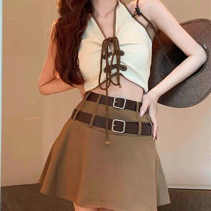 Pure Desire Style Hot Girl Camisole Women's Summer Design Sense Niche Sleeveless Outer Wear Sports Short T-shirt Top Ins kVlB