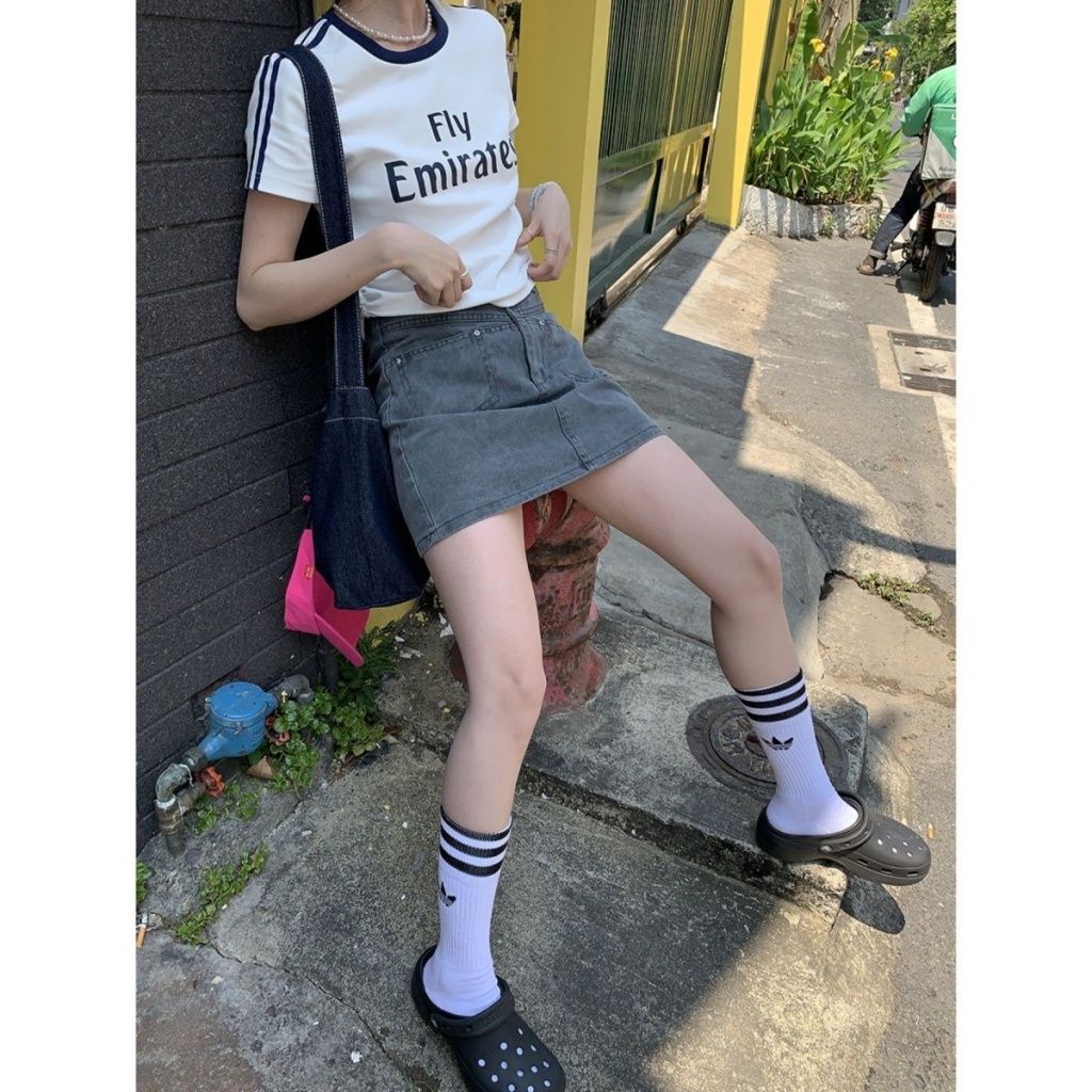 Áo Thun Ngắn Tay Phối Dây Rút In Chữ Thời Trang Mùa Hè 2023 Mới Cho Nữ