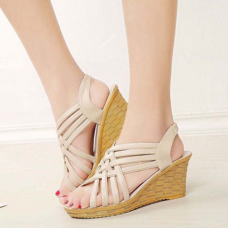 2023 giày sandal nữ đi mưa giày sandal nữ bigsize giày sandal nữ ulzzang giày sandal nữ ulzzang giày sandal nữ ulzzang Giày Sandal Cao Gót Đế Xuồng Dày Quai Da Mềm Thời Trang Mùa Hè 2021