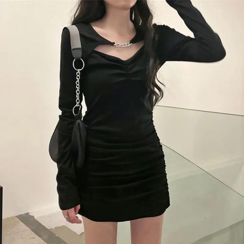 IELGY Đầm Dài Tay Giả Hai Mảnh Dáng Ôm Thời Trang Dành Cho Nữ